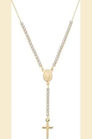 AMEN Bijoux, Collier Croix et Médaille Miraculeuse, Taglia Unica, Argent sterling, Zircon