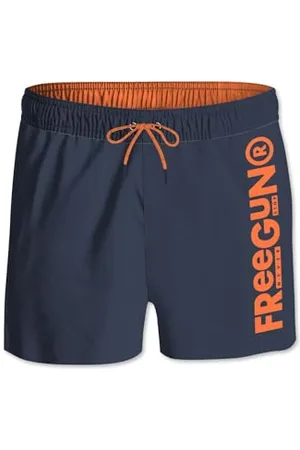 Freegun Maillot de Bain Garçon Séchage Rapide, Short de Bain Enfant, Plage, Bleu, Orange, Taille 8/10 Ans