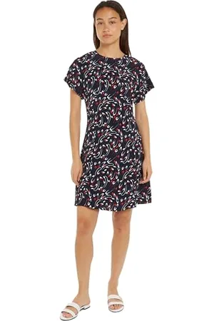 Tommy Hilfiger Robe Femme Small Ribbon Mini Dress Manches Courtes, Multicolore (Small Ribbon Print/ Desert Sky), 42