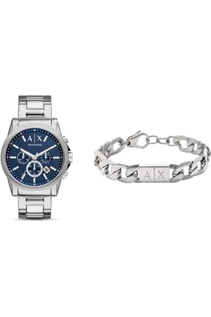 Armani Exchange Montre pour Homme, Mouvement Chronographe à Quartz + Longueur : 190mm+35mm, Largeur : 18mm, Hauteur : 11.5mm Bracelet en Acier Inoxydable Argenté, AXG0077040