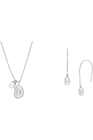 Skagen Agnethe Pearl Silver SKJ1831040 Collier pour femme en acier inoxydable Argenté + SKJ1834040 Boucles d