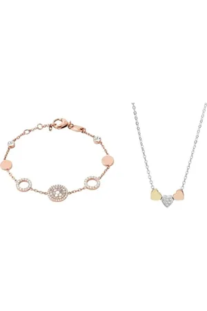 Fossil Bracelet Pour Femmes, 19 Cm + 2.5 Cm Extension Rose, Or Rose, Nacre, Acier Inoxydable, JF01739791 + Longueur 40.6 Cm, Extension 5.1 Cm Collier En Acier Inoxydable Tricolore, JF02856998