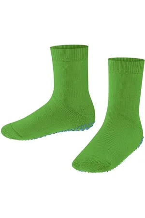 Falke Mixte enfant Catspads chaussons chaussettes picots antidérapants sur la semelle meilleure adhérence épais chauds intérieur bouclette respirants durables coton laine 1 paire, Vert (Vivid Green 7231), 19/22