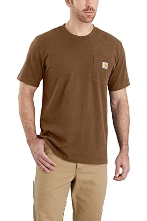 Carhartt K87 T-Shirt à Manches Courtes épais avec Poche Coupe décontractée Utilitaire de Travail, Noyer chiné, XL Homme