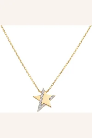 AMEN Collier étoile Plate en Argent doré avec zircons, Taille 40+5 cm réglable, Medium, Argent Sterling, Zircon