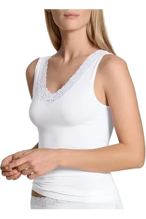 Calida Natural Comfort Lace Shirt, Semi Transparent, White, 46 FR/48 FR Women