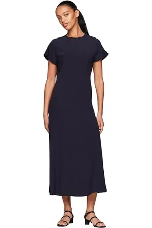 Tommy Hilfiger Robe Femme Viscose Crepe Maxi Dress Manches Courtes, , 44