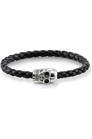 Thomas Sabo Femmes Hommes-Bracelet Rebel at Heart Argent Sterling 925 noirci cuir nappa tressé noir Longeur 14 cm UB0010-823-11-L17