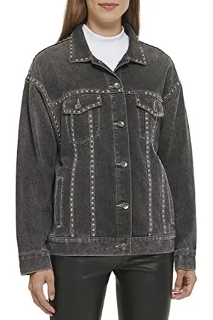 DKNY Rigid Denim Stud Jacket Veste, , S Femme