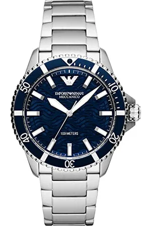 Emporio Armani Montre pour homme, mouvement automatique à trois aiguilles, boîtier en acier inoxydable de 42 mm avec bracelet en acier inoxydable, AR60059