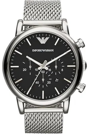 Emporio Armani Montre pour homme, mouvement chronographe à quartz, boîtier en acier inoxydable de 46 mm avec bracelet en acier inoxydable, AR1808