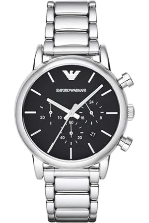 Emporio Armani Montre pour homme, mouvement chronographe à quartz, boîtier en acier inoxydable argenté de 41 mm avec bracelet en acier inoxydable, AR1853