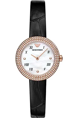 Emporio Armani Montre pour femmes, mouvement à deux aiguilles, boîtier en acier inoxydable or rose de 30 mm avec bracelet en cuir, AR11356