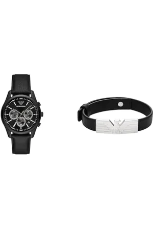 Emporio Armani Montre Homme Cuir et Bracelet Acier Inoxydable Argent, Set