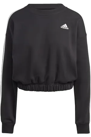 adidas Femme Essentials 3-Stripes Crop Sweatshirt, Black/White, L