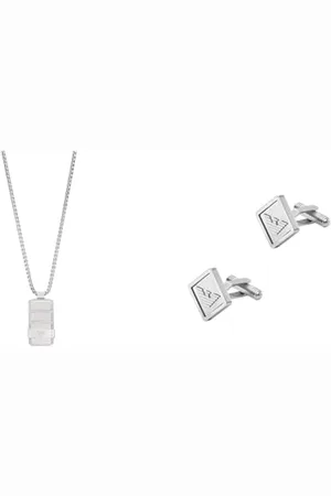 Emporio Armani Collier et Boutons de Manchette Homme, Acier Inoxydable Argent, Set