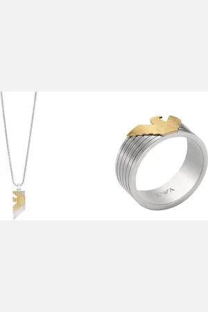 Emporio Armani Collier et Bague Homme, Acier Inoxydable Argent, Set