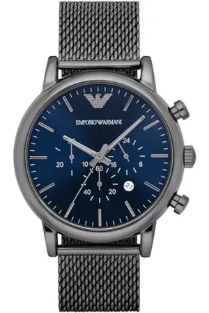 Emporio Armani Montre pour homme, mouvement chronographe, boîtier en acier inoxydable de 46 mm avec bracelet en acier inoxydable, AR1979