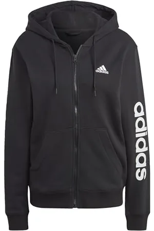 adidas Femme Essentials Linear Full-Zip French Terry Hoodie, Black/White, S