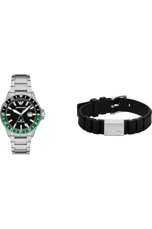 Emporio Armani Montre Homme en Acier Inoxydable Argent et Bracelet Silicone , Set