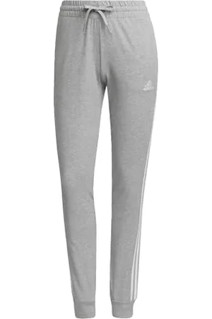 adidas Femme Essentials Single Jersey 3-Stripes Pants, Medium Grey Heather/White, XXS