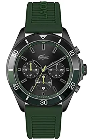 Lacoste Montre Chronographe à Quartz pour Homme Collection TIEBREAKER avec Bracelet en Silicone Vert - 2011153