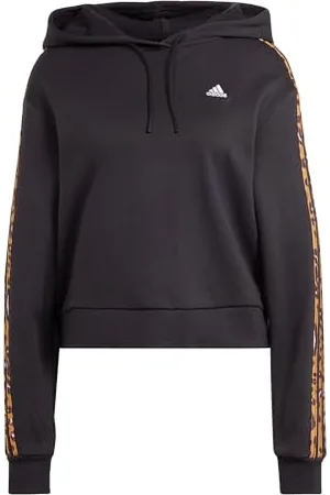 adidas Femme Essentials 3-Stripes Animal Print Relaxed Hoodie, Black/Magic Beige, L