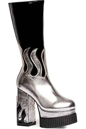 Lamoda Show Off, Mid Calf Bateau Femme, Black Patent Silver PU Flame, 40 EU