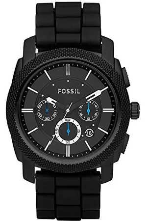 Fossil Montre pour homme Machine, mouvement chronographe à quartz, boîtier en acier inoxydable noir de 45 mm avec bracelet en silicone, FS4487