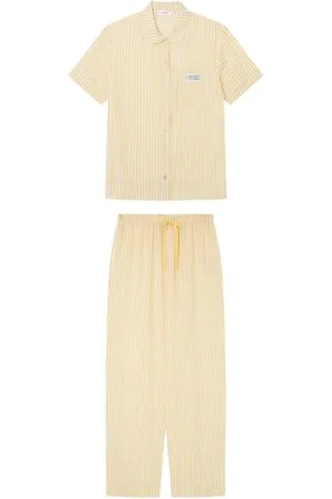 Women secret Pijama Camisero Viscosa Rayas Amarillo Pyjama, , M Femme
