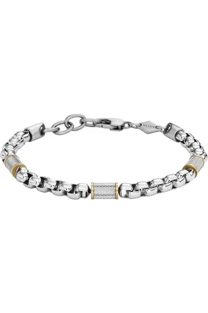 Fossil Bracelet Pour Hommes , Longueur Intérieure : 180mm ~ 195mm Bracelet En Acier Inoxydable Doré, Argenté, JF04138998