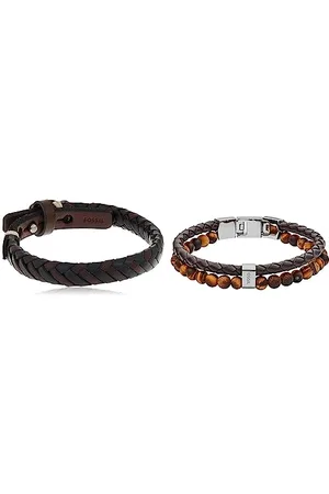 Fossil Bracelet en Cuir tressé & Homme Bracelet, Cuir, Brun, One Size