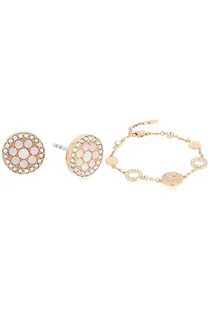 Fossil Clous d’oreilles Val Mosaic de en nacre, pour femme, JF02906791 & Bracelet à pampilles disque Val Mosaic de en nacre, pour femme, JF01739791