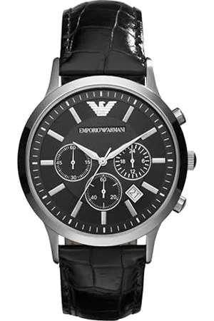 Emporio Armani Montre pour homme, mouvement chronographe, boîtier en acier inoxydable de 43 mm avec bracelet en cuir, AR2447