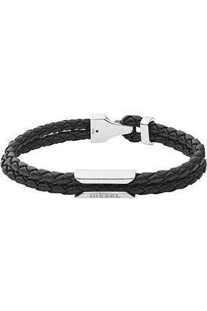 Diesel Bracelet Pour Hommes Stackables, L 18.5Cm Bracelet En Cuir Noir, DX1247040