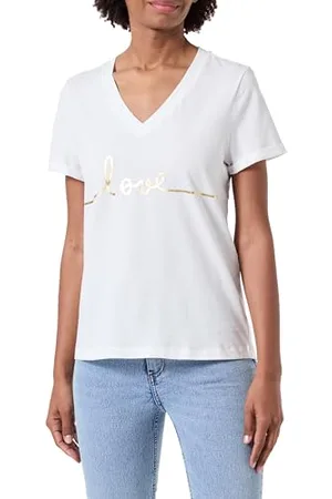 VERO MODA Vmklove S/S V-Neck T-Shirt JRS Btq GA Haut, Blanc Neige/imprimé : Love Gold Foil, M Femmes