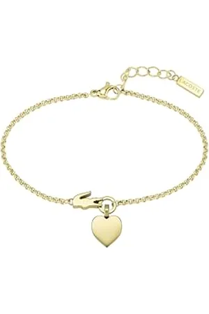 Lacoste Bracelet en Chaîne pour Femme Collection LOVE MY CROC en Or Jaune avec une Charm Cœur - 2040028