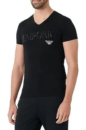 Emporio Armani Essential Megalogo V-Neck T-Shirt Haut De Pyjama, Black, XL Homme