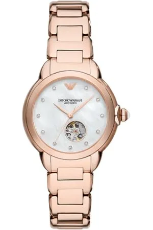 Emporio Armani Montre pour femme, mouvement automatique à 3 aiguilles, boîtier de 34 mm, bracelet en acier inoxydable AR60072