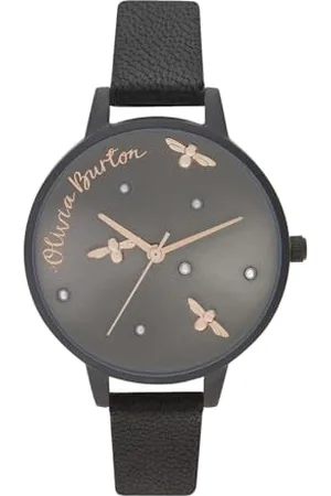 Olivia Burton Montre Analogique à Quartz pour Femme avec Bracelet en Cuir Noir - OB16PQ02