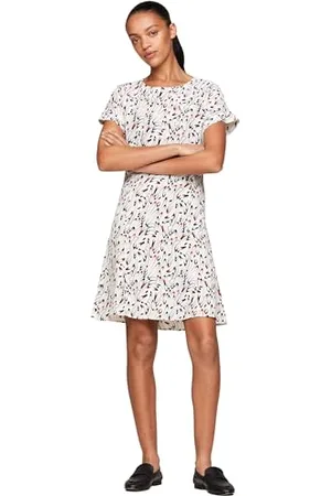Tommy Hilfiger Robe Femme Small Ribbon Mini Dress Manches Courtes, Multicolore (Small Ribbon Print/Ecru), 38