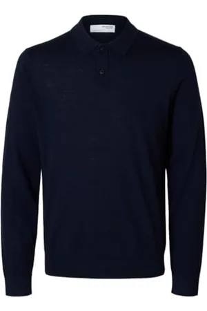 SELETED Slhtray Ls Knit Merino Polo Noos Pull-Over, Blazer Bleu Marine