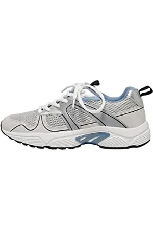 ONLY Femme ONLSOKO-1 PU Runner Sneaker Basket, White/Detail:Grey & Blue, 37 EU