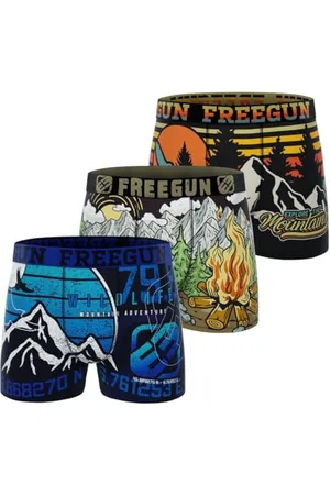 Freegun Boxer Enfant Garantie 2 Ans, Caleçon Garçon Outdoor, Respirant et Confortable (Lot de 3), Orange/Noir/Blanc/Bleu 8/10 Ans
