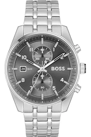 HUGO BOSS Montre Chronographe à Quartz pour Homme Collection SKYTRAVELLER avec Bracelet en Acier Inoxydable Gris - 1514151