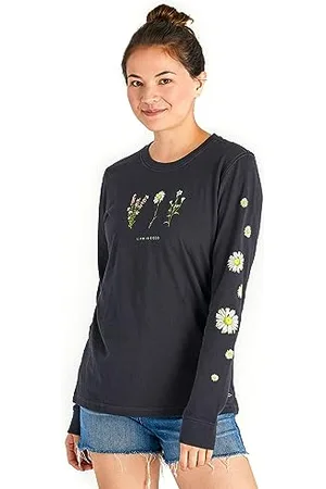 Life Is Good T-Shirt à Manches Longues Crusher Graphic pour Femme Motif Fleurs Sauvages