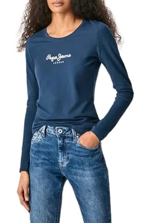 Pepe Jeans New Virginia T-shirt pour Femme Slim Fit Manches Longues Bleu