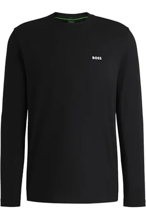 HUGO BOSS Hommes Tee Long T-Shirt à Manches Longues en Coton Stretch avec Logo Contrastant