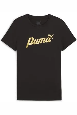 PUMA ESS+ Script Metallic Tee G, T-Shirts Filles, Black-Gold Foil, 682778
