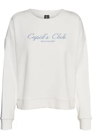 VERO MODA Vmcyan Trina Ls Sweat Box JRS Maillot de survêtement, Blanc Neige/Impression : Cupids Club, L Femme